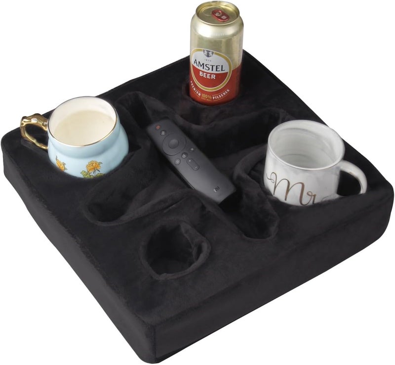 Xchouxer Couch and Bed Cup Holder Pillow, Sofa Refreshment Tray for Drinks/Remote Control/Snacks Holder (Black) - Image 1